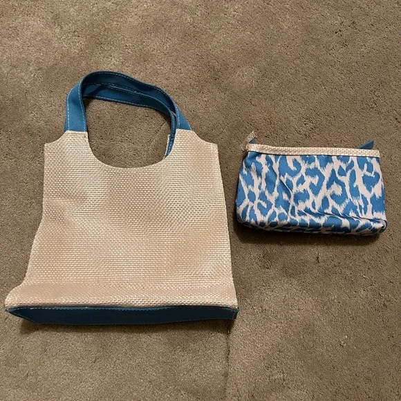 Estée Lauder Stylish Blue and Cream Tote Bag Set, New, Never Used - Picture 1 of 7